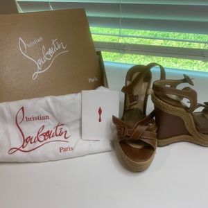Christian Louboutin Cognac/Brown Zero Problem 140 Calf/Rope Wedges 37
